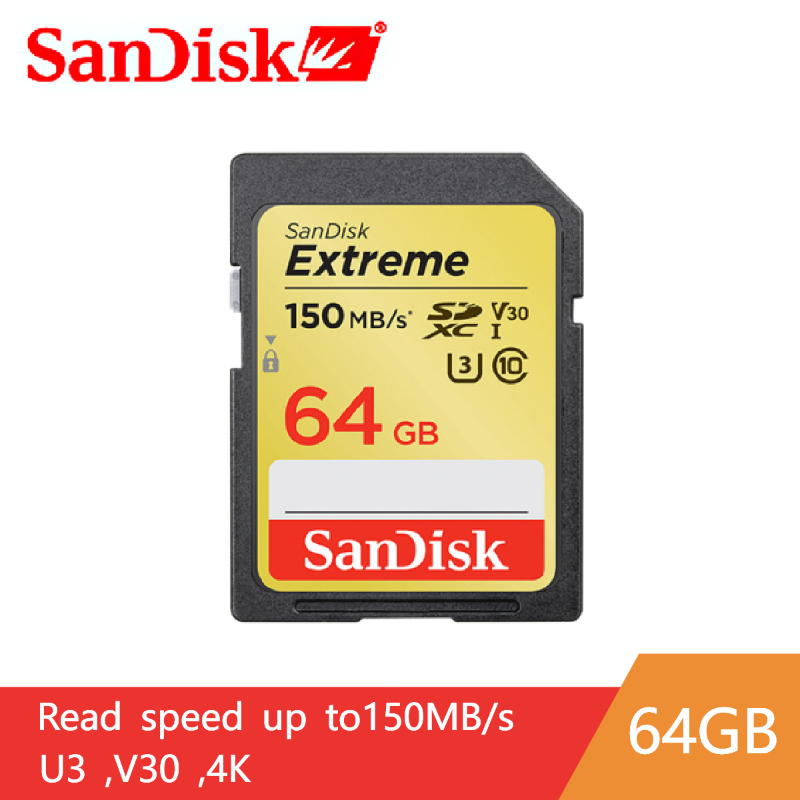 SanDisk 메모리 카드 Extreme SDXC SD 카드 64GB C10 U3 V30 읽기 속도 최대 150 메가바이트/초 쓰기 최대 60 메가바이트/초 UHS-I 4K UHD 카메라 용